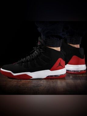 Jordan High-Top Sneakers in Black, Red and White